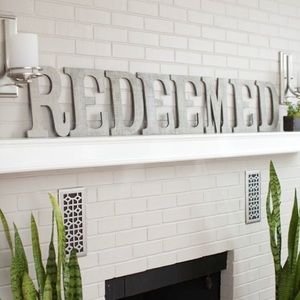 REDEEMED Gray Rustic Wooden Letters